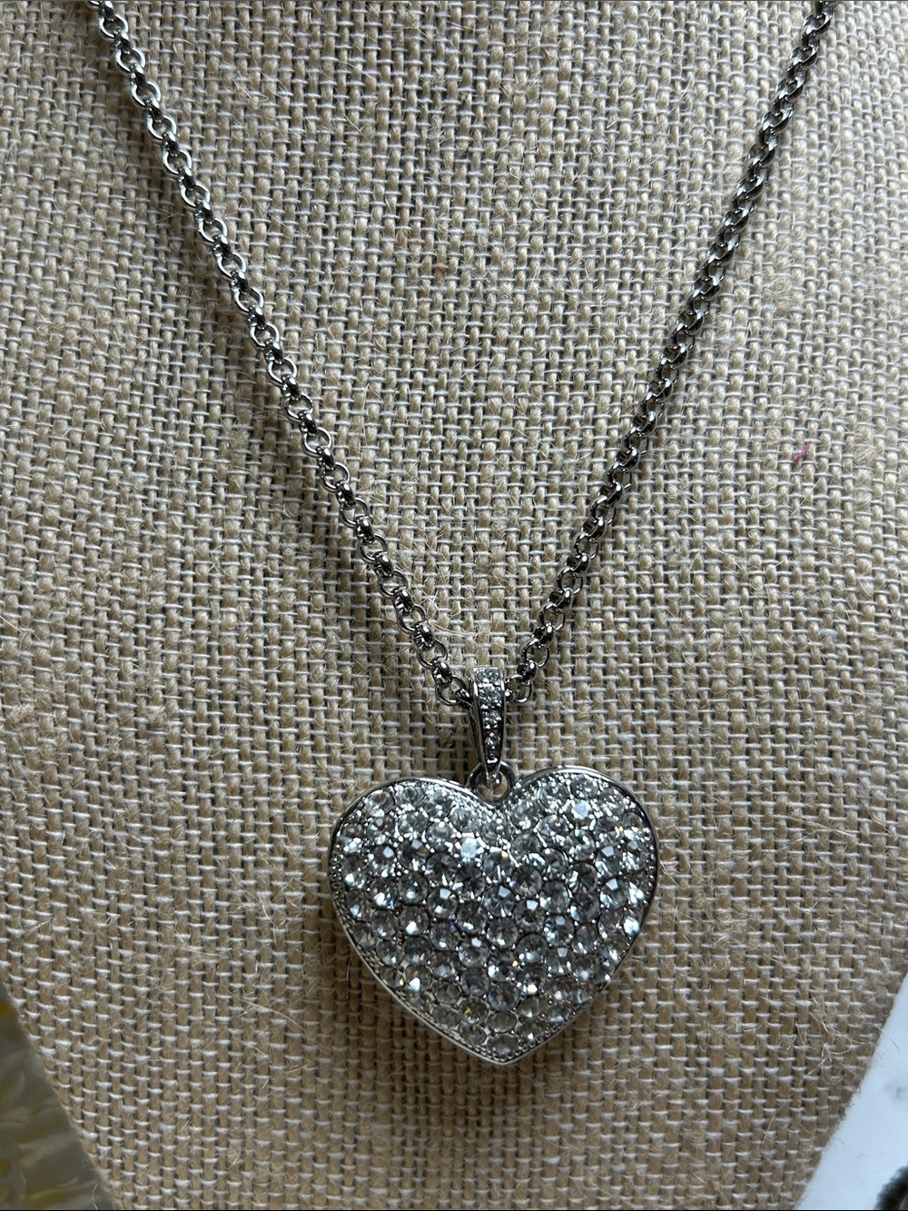 Silver Heart Pavé Crystal Pendant Necklace - Sparkling Silver Tone